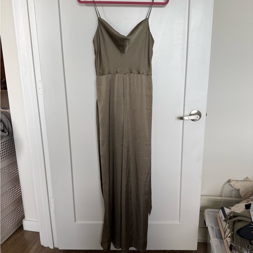 Express Olive Satin Slip Jumpsuit